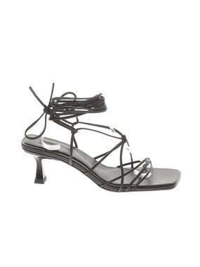 ZARA Black Strappy Lace-Up Kitten Heel Sandals